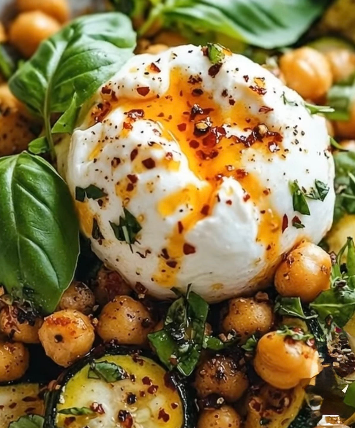 Burrata, Zucchini, Tomato and Chickpea Salad 🤌🏽 🍅
