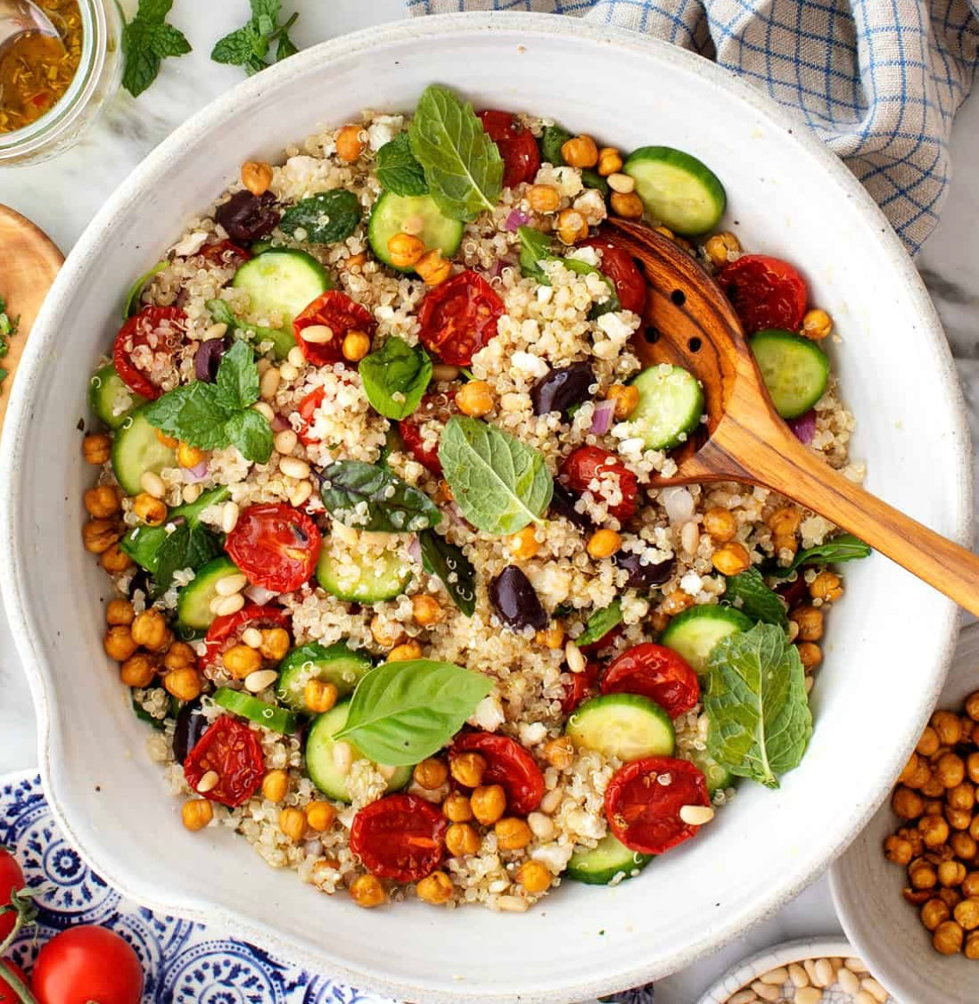 Quinoa, Chicken, and Crispy Chickpea Salad