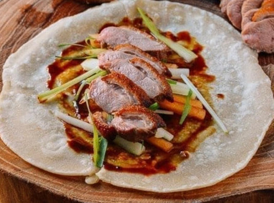 Peking Style Chicken with Traditional Pancakes, toppings and Orange Hoisin