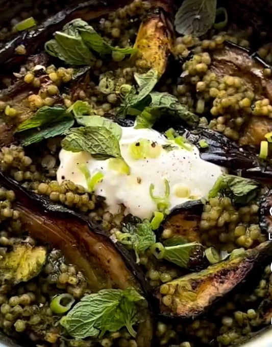 Pearl CousCous and Charred  Eggplant Salad