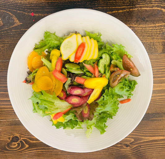 Garden Green Salad!         Seasonal Goodness and a light Balsamic Vinaigrette