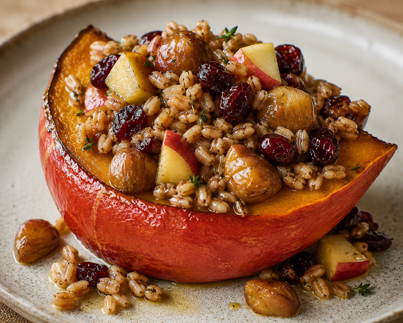 Roasted Red Kabocha Squash and Farrow "Salad" 🍏🍎 **The Skin Is Edible!!**