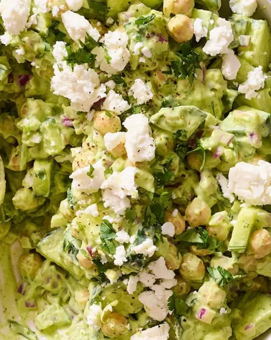 🥑 🥒 Creamy Cucumber, Quinoa and Garbanzo Salad + Creamy Avocado Dressing