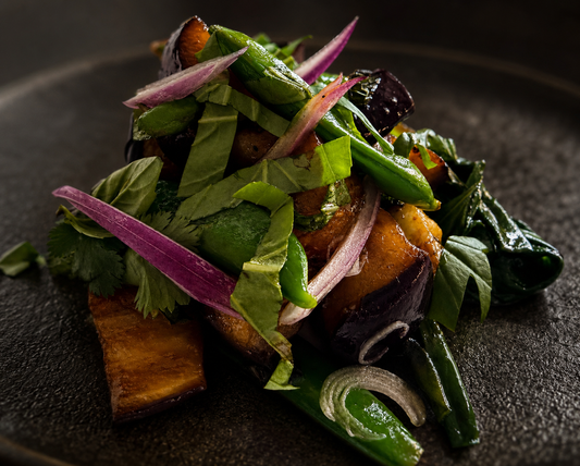 Eggplant and Spring Pea Salad/Side Dish🍆 🫛 🌿 🧄 🫚