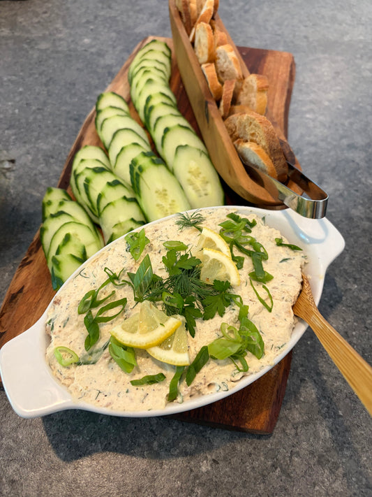 NC Blackened Cajun Catfish Spread+Crostini+Cucumber